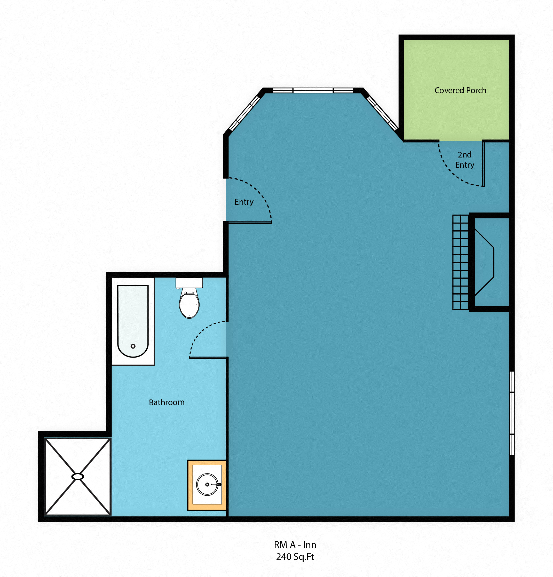 Floor plan for 1 bed, 1 bath, 250 sqft